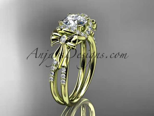 14kt yellow gold diamond unique engagement ring, wedding ring, bow ring ADER155