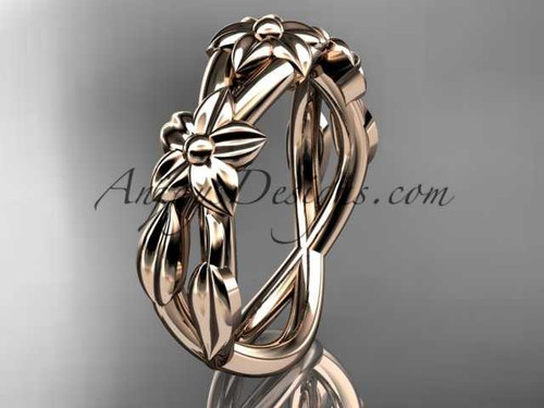14kt rose gold leaf and flower engagement ring, wedding band ADLR204G