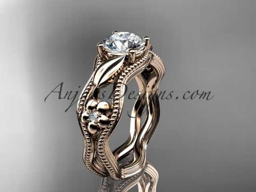 14k rose gold leaf and flower diamond unique engagement ring ADLR382