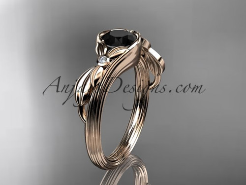 Black Diamond Rose Gold Engagement Ring, Floral Ring ADLR324