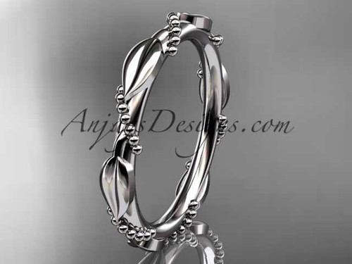 Dainty nature inspired wedding band, 14k white gold minimalist