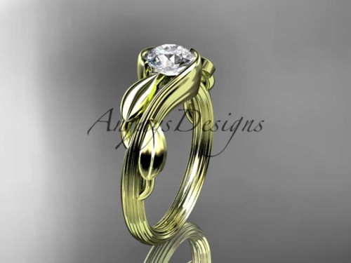 Contemporary Leaf and Vine Wedding Ring, 14kt Yellow Gold Engagement Ring ADLR273