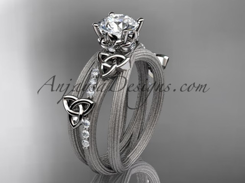 Unusual Unique Wide Band Diamond Rings, White Gold Celtic Engagement Ring
