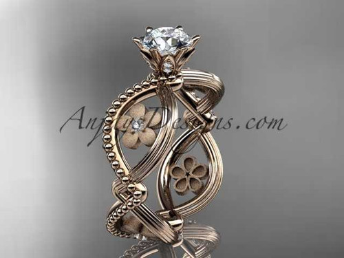 1ct lab grown diamond engagement ring, 14k rose gold nature inspired