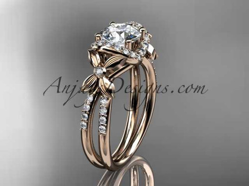 14kt rose gold diamond floral wedding ring, engagement ring ADLR140