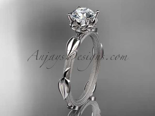 1ct lab grown diamond engagement ring, platinum leaf vine dainty