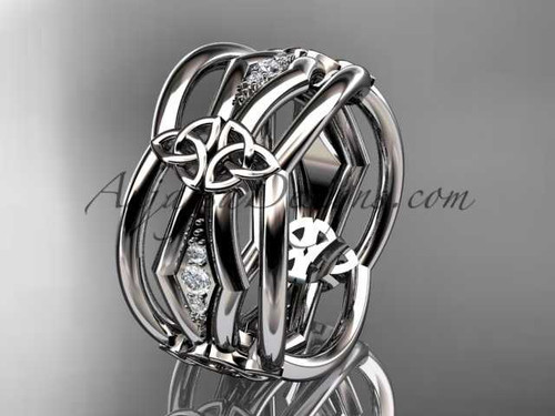 14kt white gold diamond celtic trinity knot wedding band, triquetra ring, engagement ring CT7521B