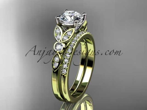 14k yellow gold unique engagement set, wedding ring ADLR387S