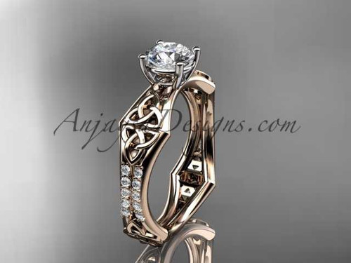 Stunning Triquetra Engagement Ring, 14kt Rose gold Moissanite Celtic Bridal Ring CT7353