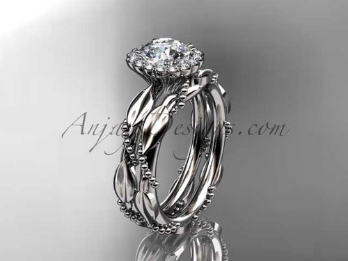 Platinum diamond leaf and vine wedding set, engagement set ADLR337