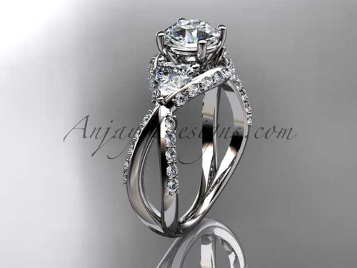 Unique platinum diamond wedding ring, engagement ring with a "Forever One" Moissanite center stone ADLR318