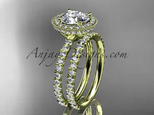 14kt yellow gold diamond unique wedding ring, engagement set ADER106S