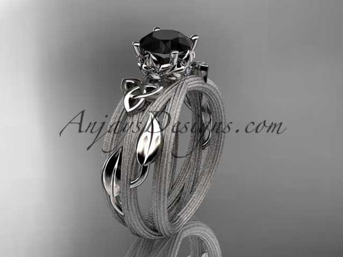 platinum diamond celtic trinity knot wedding ring, engagement ring with a Black Diamond center stone CT7253