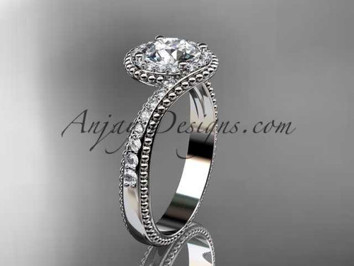 14kt white gold halo diamond engagement ring with a "Forever One" Moissanite center stone ADLR379