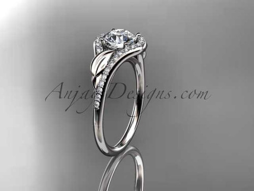 Platinum diamond leaf wedding ring, engagement ring ADLR334