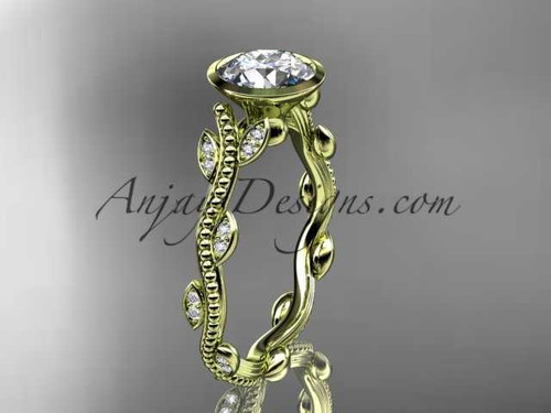Gorgeous Leaf Wedding Ring, 14kt Yellow Gold "Forever One" Moissanite Wedding Ring ADLR33