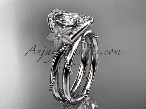 14kt white gold diamond unique engagement set with a "Forever One" Moissanite center stone ADLR166S