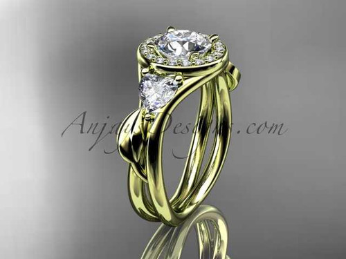 14kt yellow gold diamond unique engagement ring, wedding ring with a "Forever One" Moissanite center stone ADLR314