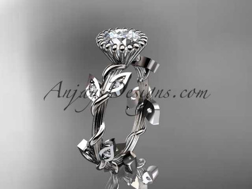 platinum diamond leaf and vine wedding ring,engagement ring with a "Forever One" Moissanite center stone ADLR20A