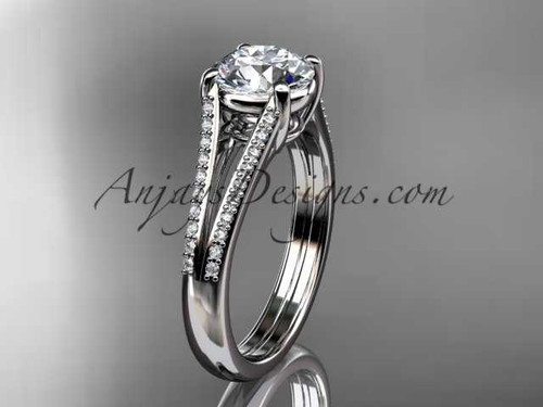 14kt white gold diamond unique engagement ring, wedding ring with a "Forever One" Moissanite center stone ADER108