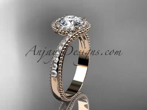 Artisan Halo Diamond Engagement Ring, 14kt Rose Gold Wedding Ring ADLR379