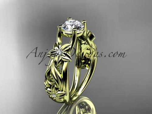 14kt yellow gold diamond floral wedding ring, engagement ring with a "Forever One" Moissanite center stone ADLR216 14kt yellow gold diamond floral wedding ring, engagement ring with a "Forever One" Moissanite center stone ADLR216