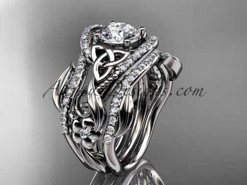 platinum diamond celtic trinity knot wedding ring, engagement ring with a double matching band CT7211S