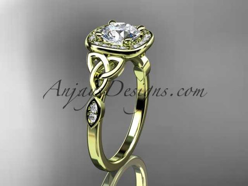 14kt yellow gold diamond celtic trinity knot wedding ring, engagement ring with a "Forever One" Moissanite center stone CT7179 14kt yellow gold diamond celtic trinity knot wedding ring, engagement ring with a "Forever One" Moissanite center stone CT7179