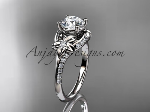 Platinum diamond floral wedding ring, engagement ring with a "Forever One" Moissanite center stone ADLR125