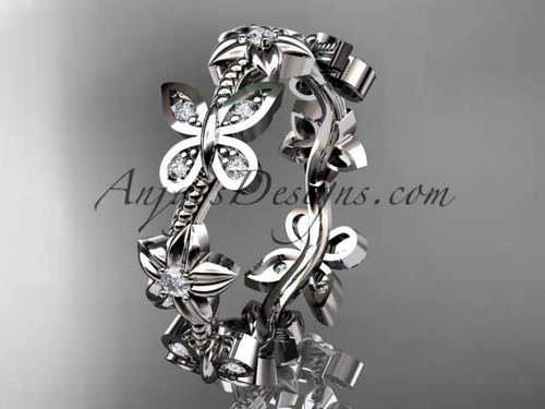 platinum diamond floral butterfly wedding ring, engagement ring, wedding band ADLR139B