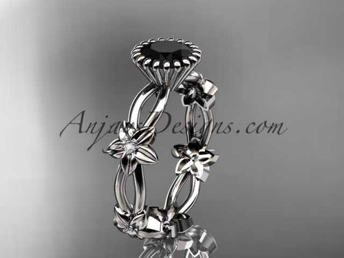 platinum diamond leaf and vine wedding ring,engagement ring with a Black Diamond center stone ADLR19D