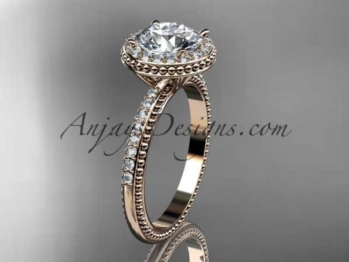 Amazing "Forever One" Moissanite Engagement Ring, 14kt Rose Gold Unique Ring ADER95 Amazing "Forever One" Moissanite Engagement Ring, 14kt Rose Gold Unique Ring ADER95