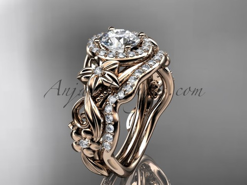 Unique Diamond Flower Engagement Ring Rose Gold Set ADLR300S