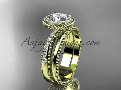 14kt yellow gold halo diamond engagement set with a "Forever One" Moissanite center stone ADLR379S
