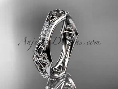 14kt white gold diamond celtic trinity knot wedding band, triquetra ring, engagement ring CT7353B
