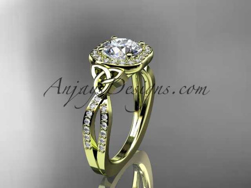 14kt yellow gold diamond celtic trinity knot wedding ring, engagement ring CT7393