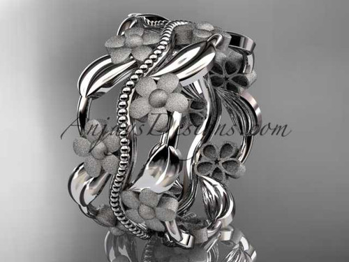 Nature Inspired Leaf and Vine Wedding Band, 14kt White Gold Flower Engagement Ring ADLR188G