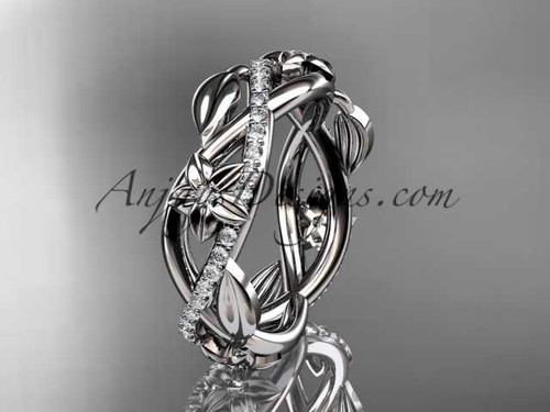 platinum diamond leaf and flower wedding band, engagement ring ADLR403B