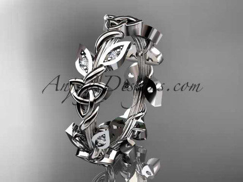 14kt white gold diamond celtic trinity knot wedding band, bridal ring CT7120B