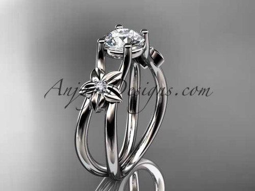 Platinum diamond floral wedding ring, engagement ring with a "Forever One" Moissanite center stone ADLR130