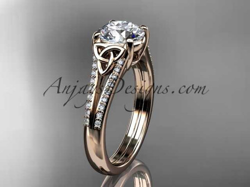 14kt rose gold celtic trinity knot engagement ring ,diamond wedding ring CT7108