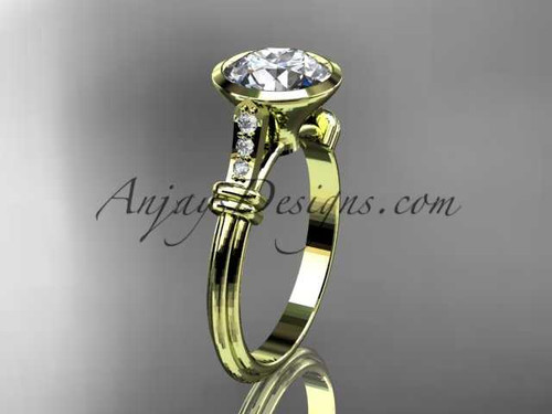 14k yellow gold diamond leaf and vine wedding ring,engagement ring with "Forever One" Moissanite center stone ADLR23