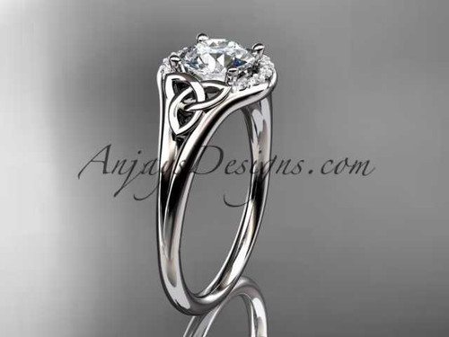 platinum celtic trinity knot engagement ring, wedding ring with a "Forever One" Moissanite center stone CT791