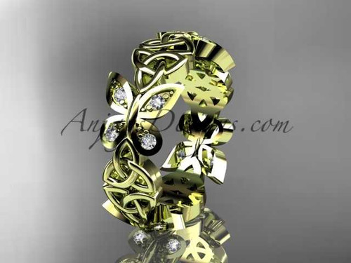 14kt yellow gold diamond celtic trinity knot butterfly wedding band, engagement ring CT7418B