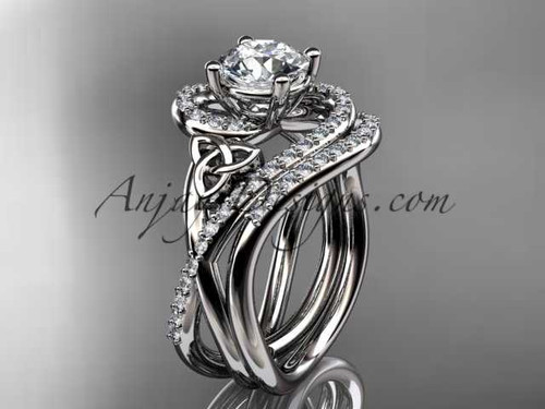 14kt white gold diamond celtic trinity knot wedding ring, engagement set CT7320S