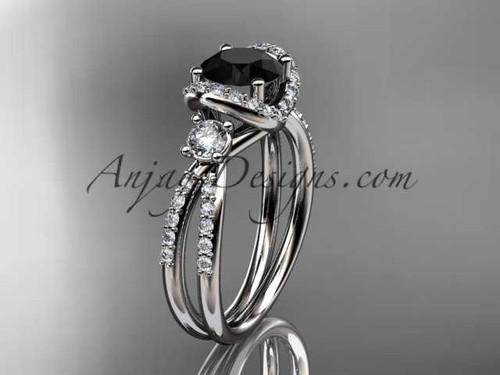 Timeless Black Diamond Engagement Ring , Platinum Solitaire Diamond Ring ADER146