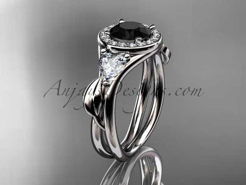 14kt white gold diamond unique engagement ring, wedding ring with a Black Diamond center stone ADLR314
