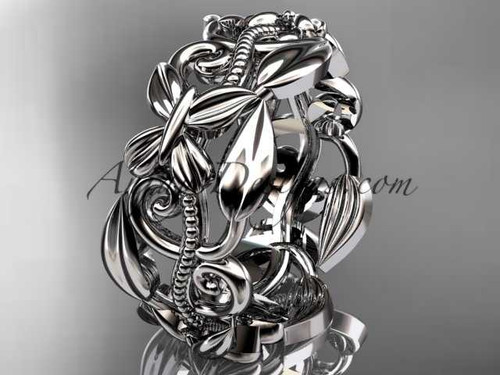 Amazing Butterfly Wedding Band, 14kt White Gold Leaf and Vine Engagement Ring ADLR346G