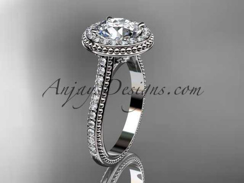 1ct lab grown diamond halo engagement ring, 14k white gold milgrain