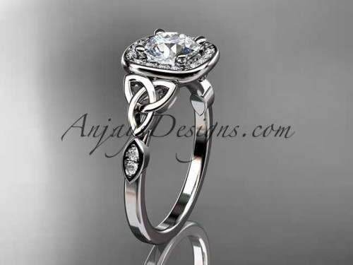 14kt white gold diamond celtic trinity knot wedding ring, engagement ring CT7179